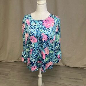 Lilly Pulitzer Women's Christie Tropical Blouse Sz Medium Silk